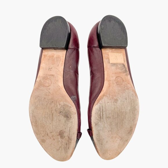 Chanel CC Ruffle Cap Toe Ballet Flats EU 37 US 6-6.5 Brown Burgundy Leather - Picture 11 of 15
